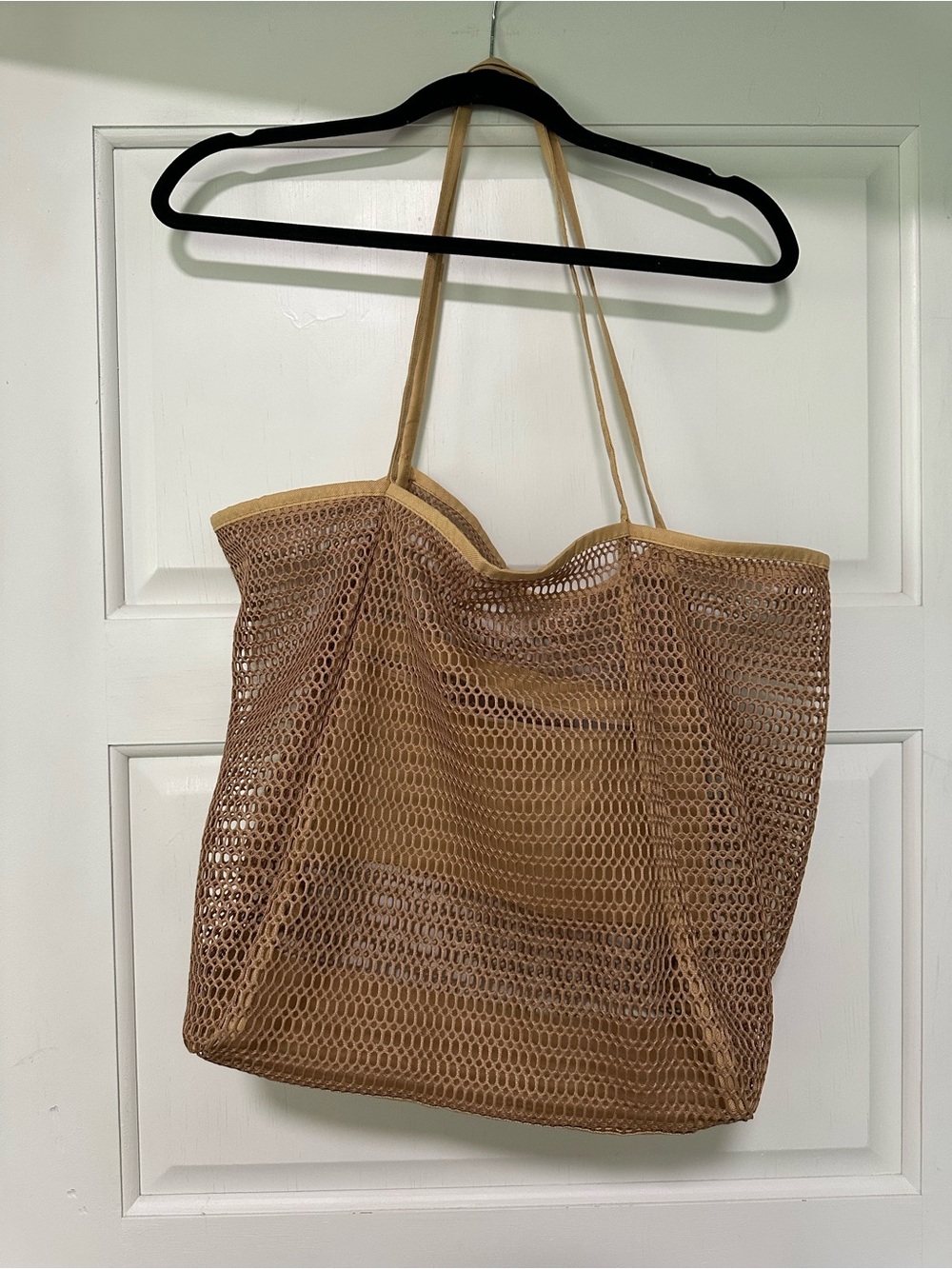 Woven Mesh Beach Bag in Tan